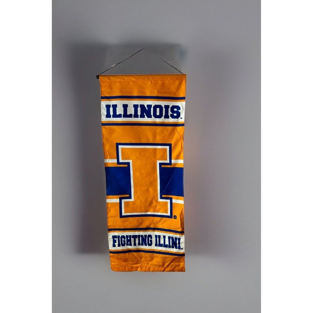 Illinois Fighting Illini Deluxe 44”x 18” Flag Banner Fan Favorite Orange blue